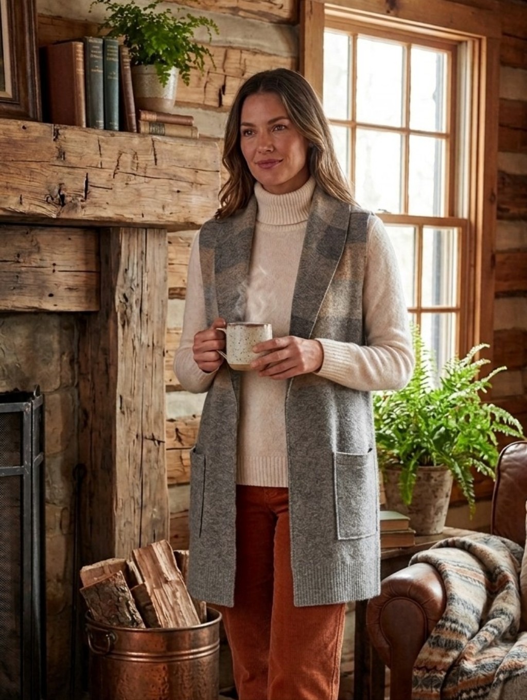 Tribal Plaid 30% Wool Sleeveless Vest, Grandmacore, Cabincore, Mid Thigh Duster.